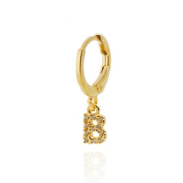 Imagem de Brinco Argola Unitária Inicial Letra Cravejada Banhado Ouro 18K / Opções: K