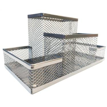 Imagem de Kit Organizador De Mesa Para Escritório De 4 Partições Prata