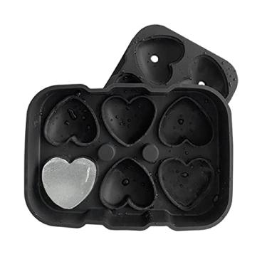 Imagem de Bandeja de cubo de gelo em forma de coração molde de silicone coquetel uísque hóquei fabricante de gelo de silicone antiaderente bandeja de cubo de gelo bar acessórios de cozinha 6 furos molde de cubo de gelo (cor: preto)