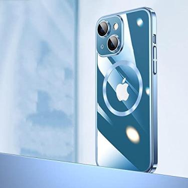 Imagem de Capa de telefone magnética de chapeamento de cor original para iphone 13 12 pro max com lente de proteção carmer carregador sem fio capa transparente, azul serra, para iphone 13pro