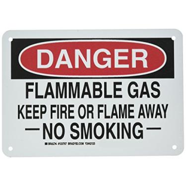 Imagem de Brady 123707 Placa química e perigo, lenda "Gás inflamável Mantenha o fogo ou chama longe sem fumar", 17,78 cm de altura, 25,4 cm de largura, preto e vermelho sobre branco