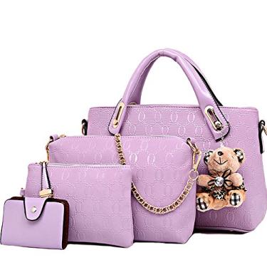 Imagem de FiveloveTwo Bolsa feminina com alça superior de 4 peças, conjunto de bolsa Hobo, bolsa grande + bolsa + bolsa de ombro + porta-cartão, rosa, 5