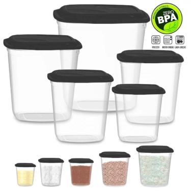 Imagem de Kit 05 Porta Mantimentos Com Tampa 5 Peças Preta