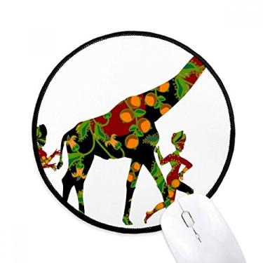 Imagem de DIYthinker Tapete de mouse feminino aborígene africano girafa desktop escritório tapete redondo para computador