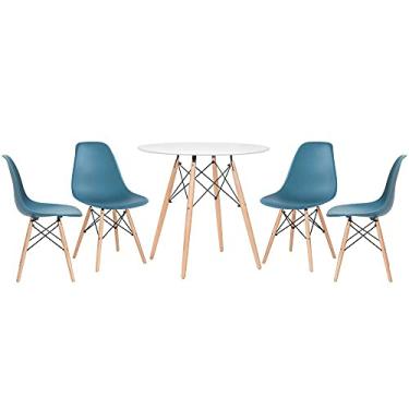 Imagem de Loft7, Kit - Mesa redonda Eames 80 cm branco + 4 cadeiras Eiffel Dsw Turquesa