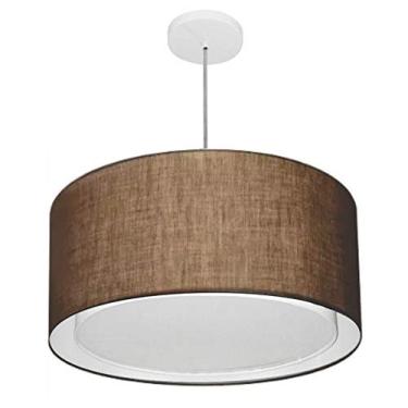Imagem de Lustre Pendente Cilíndrico Duplo Cúpula Tecido 30/50x40 cm, Vivare Iluminação, Pendente4295 LC, Café, Médio