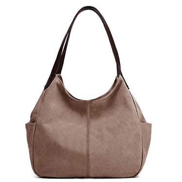 Imagem de Bolsas de ombro femininas Hiigoo Fashion de lona de algodão com vários bolsos, 2# Brown, One Size