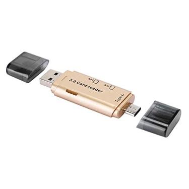 Imagem de Labuduo Adaptador USB com compartimento duplo para cartão de memória, conversor de cartão de memória, adaptador de cartão de memória, para telefone para computador (dourado)