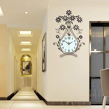 Imagem de Relógio de parede decorativo, espelho de parede decorativo de folha metálica de 27"- arte de suspensão em folha 3D - estilo eclético multicolorido, preto