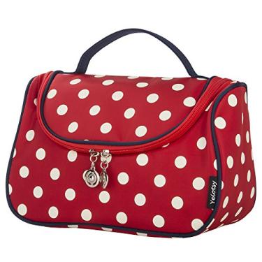 Imagem de Bolsa de cosméticos, bolsa de higiene, bolsa de maquiagem feminina Yeiotsy de bolinhas para viagem, Classic Red, Large