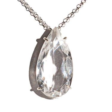 Imagem de Colar Gota Facetado Cristal Base Multifaceta Garra Prata 950