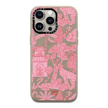 Imagem de CASETiFY Capa de couro para iPhone 15 Pro Max [Texturizada/Proteção contra quedas de 1,5 m/Compatível com Magsafe] - Estampas de animais - Cheetah Paradise Pink - Cinza