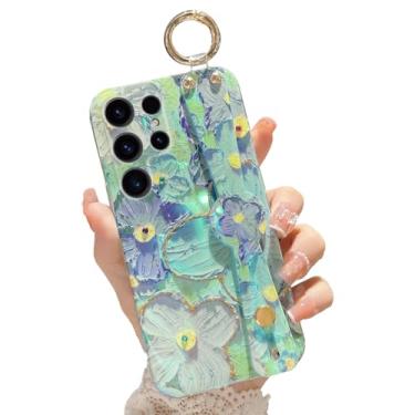Imagem de Annyojo Capa para Samsung Galaxy S23 Ultra, capa para celular S23 Ultra de 6,8 polegadas para pétalas de flores elegantes com suporte de pulseira IMD TPU à prova de choque capa com suporte para Galaxy