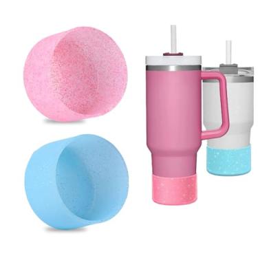 Imagem de HANZOTO Bota protetora de silicone com glitter, 2 peças de bota de silicone para copo Stanley Quencher Tumbler 590 ml, 1,134 g, reduz amassados capa inferior de garrafa de água de silicone protetora