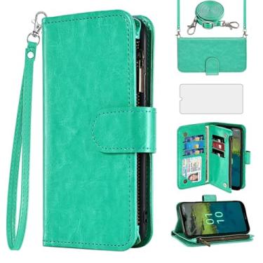 Imagem de Asuwish Capa para celular Nokia C110 carteira com protetor de tela de vidro temperado alça transversal flip zíper suporte para cartão de crédito celular slot suporte C 110 4G N156DL mulheres meninas