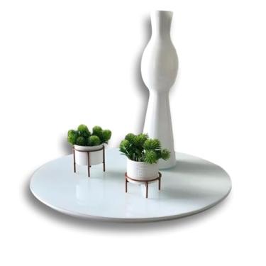 Imagem de Prato Giratorio Sobrepor Centro de Mesa Balharina Tampo de Vidro Base em MDF 50cm (Branco)