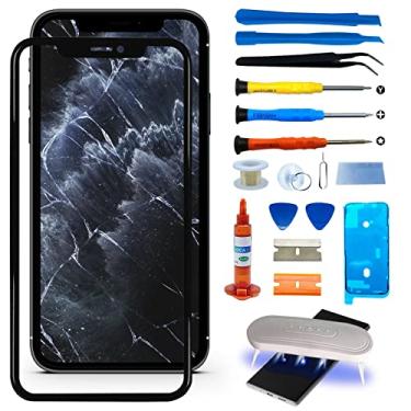 Imagem de Agzssl Substituição de vidro da tela frontal compatível com iPhone X Kit de reparo de vidro de tela externa incluindo adesivo de moldura Waterpoof, cola de reparo e kit de ferramentas de lâmpada (sem
