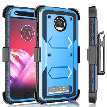 Imagem de Tekcoo Capa com clipe de coldre para Moto Z2 Force/Motorola Moto Z2 Play, [Tshell] Absorção de choque [tela embutida] Cinto de bloqueio giratório seguro defensor de corpo inteiro, capa resistente -