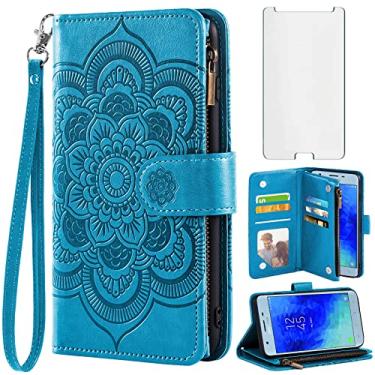 Imagem de Asuwish Compatível com Samsung Galaxy J3 Orbit J 3 Star 2018 3J Achieve capa carteira de vidro temperado protetor de tela flip porta-cartão capa para celular para Glaxay J3V V 3ª geração SM J337A