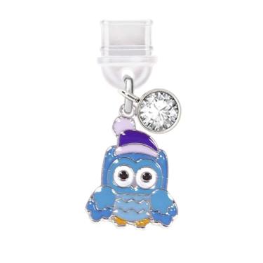 Imagem de ELISE & FONDA TP428 Tipo-C porta de carregamento USB plugue antipoeira coruja natal pingente de telefone celular para iPhone 15/Samsung/OnePlus/Xiaomi/oppo telefones Android (azul), approx. 1.8 cm (L)