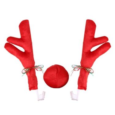 Imagem de harayaa Conjunto genérico de chifres e nariz de rena para carro, fantasia de carro, decoração de veículo para feriado, decoração de Natal premium, acessórios, Vermelho