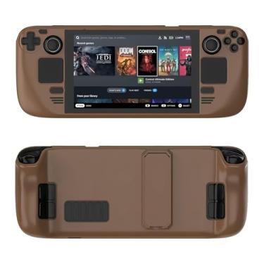 Imagem de Capa Steam Deck, Steam Deck OLED, capa protetora com suporte para Steam Deck/Steam Deck OLED, acessórios de deck de vapor resistentes a quedas, arranhões, poeira e impressões digitais - (marrom)