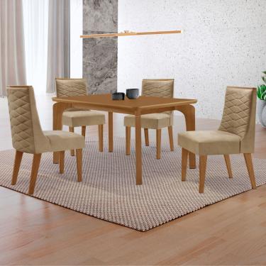 Imagem de Mesa de Jantar Liz 120cm MDF Canto copo e com 4 Cadeiras Safira - Turim 07/Naturalle/Naturalle
