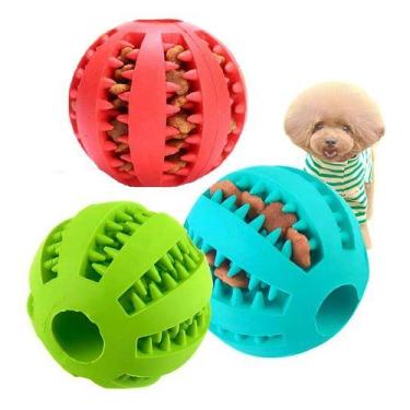 Imagem de Bola Pra Cachorro Porta Petisco Brinquedo Pet Kit 3 Bolinhas Cor Sorti