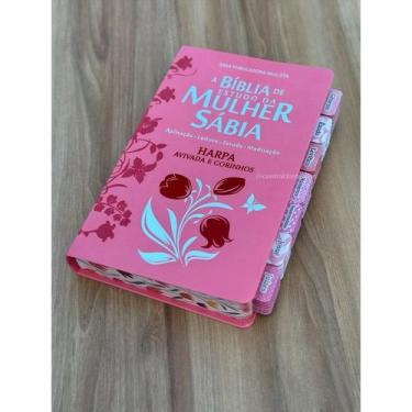 Imagem de Biblia da Mulher Sabia rosa claro couro com abas adesivas coladas - CE