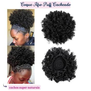 Imagem de Rabo Cacheado Puff 25cm  Fibra Orgânica Premium Preto - mhair