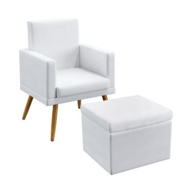 Imagem de Poltrona Nina Com Rodapé Com Puff Quasar Couro Branco Aradecor