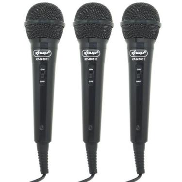 Imagem de Kit 3 Microfones Dinâmico c/ Fio P10 P2 Cabo 2,8 Metros Karaokê e Caix