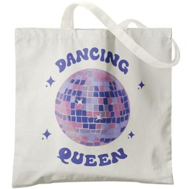 Imagem de Veqzc Presentes de dançarina, bolsa tote queen dançante, presentes para professores de dança, bolsa de lona rosa choque roxo bola discoteca, Dance Queen 1, One Size