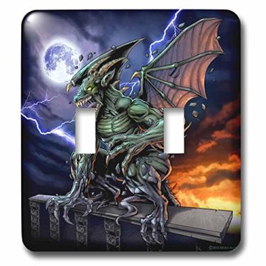 Imagem de 3dRose (lsp_252444_2) Gárgula com interruptor duplo sentado em uma iluminação de pedestal e na lua