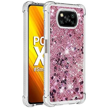 Imagem de Monwutong Capa de telefone de ajuste fino para Xiaomi Poco X3 NFC, capa de TPU macio de silicone com efeito areia movediça com glitter líquido com lente de câmera e proteção de tela para Xiaomi Poco