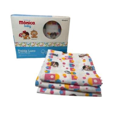 Imagem de Kit 5 Unidades De Fraldas De Pano Turma da Mônica Bebê Luxo - Incomfra