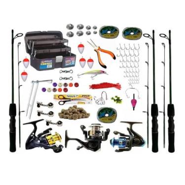 Imagem de Kit Pesca 3 Varas 1,30m 10kg com maleta e 85 Acessórios - Xingu