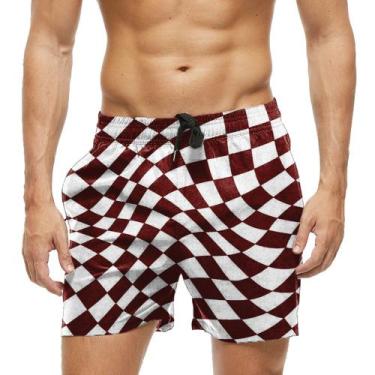 Imagem de Short Praia Shorts Banho Bermuda Verão Xadrez Vermelho Red 519 - SMOKE