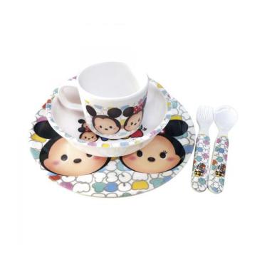 Imagem de Jg De Refeição Infantil De Melamina Mickey e Minnie Branco Tsum Tsum D