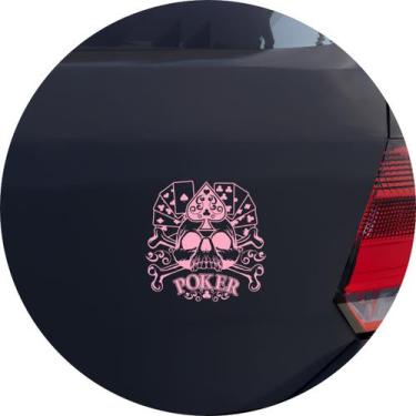 Imagem de Adesivo de Carro Jogo Poker Cartas e Caveira - Cor Rosa Claro - Melhor