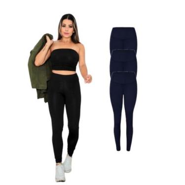 Imagem de Kit Com 3 Calças Leggings Fitness Suplex Feminina - Rcv Store, P, Pret