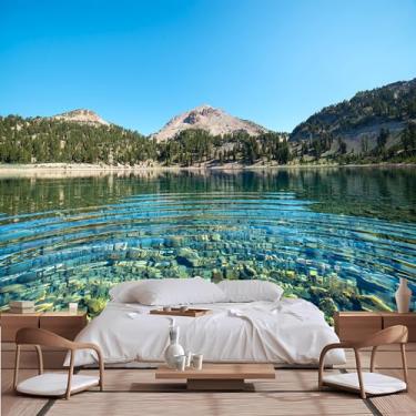 Imagem de Lcythiazole Mural de papel de parede personalizado céu azul, montanha, lago, floresta de pinheiros, brilhante, azul, verde, lago fotográfico, foto adequada para sala de estar, quarto, escritório