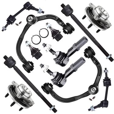 Imagem de SCITOO Kit de suspensão de 12 peças Braço de controle superior e rolamento do cubo da roda de junta esférica interna externa extremidade da barra oscilante junta esférica inferior ajuste 2003-2006