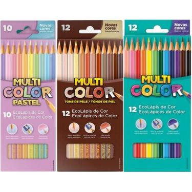 Imagem de Kit lápis de cor 12 cores + tons de pele com 12 cores + tons pasteis c