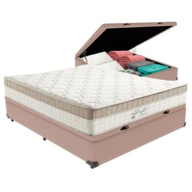 Imagem de Cama Box Baú Casal Bege + Colchão King Best Bege Molas Ensacadas Anjos