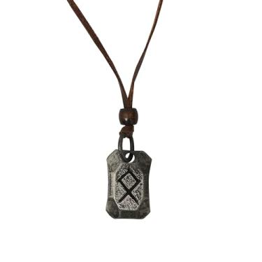 Imagem de Norse Alley Pingente de runas viking – Colar com símbolo viking com cordão de couro ajustável, Small, Liga de aço, Ferro