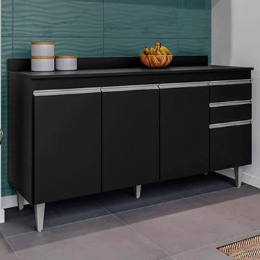 Imagem de Conjunto Balcão de Cozinha com Tampo Dodoma MDP/BP Preto G96 - Gran Be