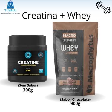 Imagem de Kit Creatina (Monohidratada) 100% pura Master Séries + Whey Protein 100% Pure 900g Chocolate Macrophytus