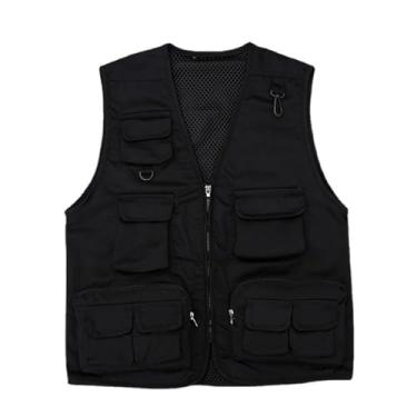 Imagem de Colete De Pesca Masculino Casual Sem Mangas Malha Respirável Zíper Vários Bolsos Fotografia Pesca, Jaqueta Tática De Trabalho Para Caça Viagens E Atividades Ao Ar Livre, Para Viagens(Black,Small)