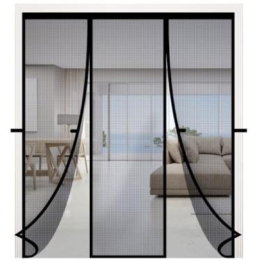 Imagem de RELIANCER Tela magnética de porta dupla de fibra de vidro, adequado para portas de tamanho 188 x 203 cm, tela de fechamento automático com ímãs, telas de rede mosquiteira para porta de pátio, capa de